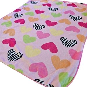 2000s Baby Girl Zebra Animal Print Neon Hearts Blanket 00s Garanimals Sherpa VTG